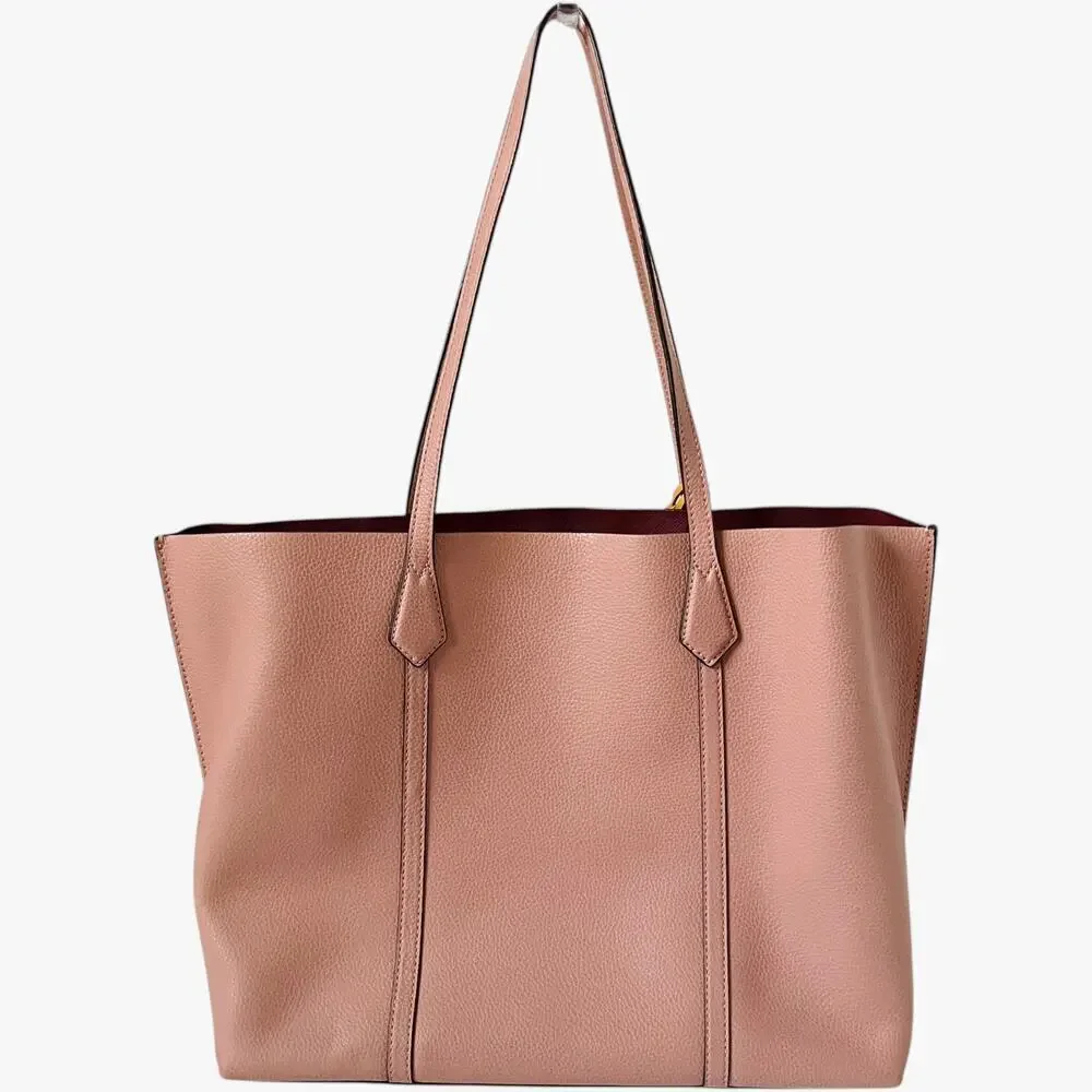 Tory Burch Perry 3 Compartment Tote Bag OS Blush Pink Pebbled Leather Laptop Zip